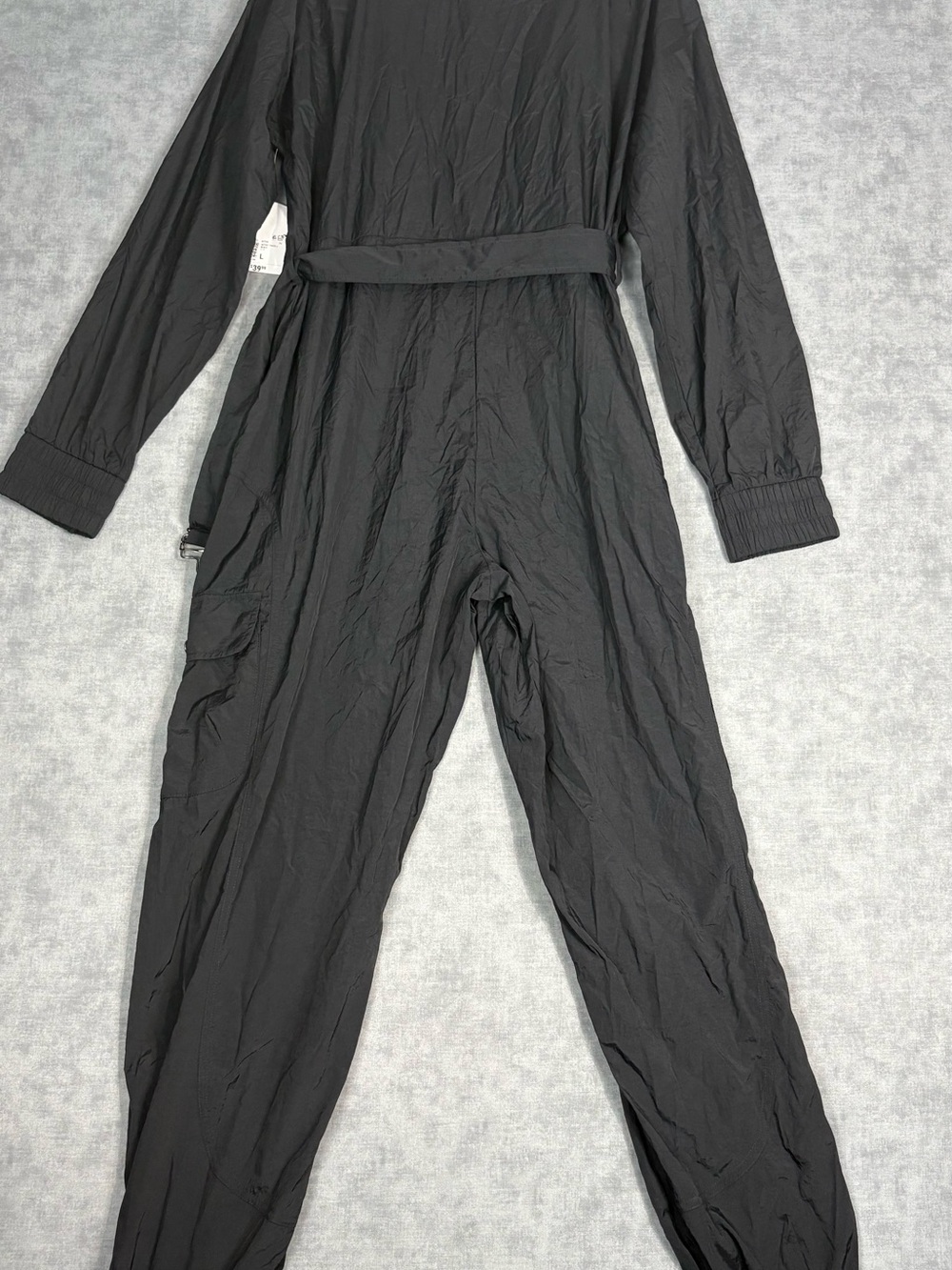Forever 21 Active Black Nylon Utility Jumpsuit NWT Size L Belted Cargo - Picture 15 of 16